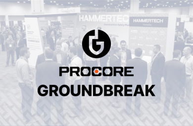 faded image of HammerTech booth at Procore Groundbreak with 